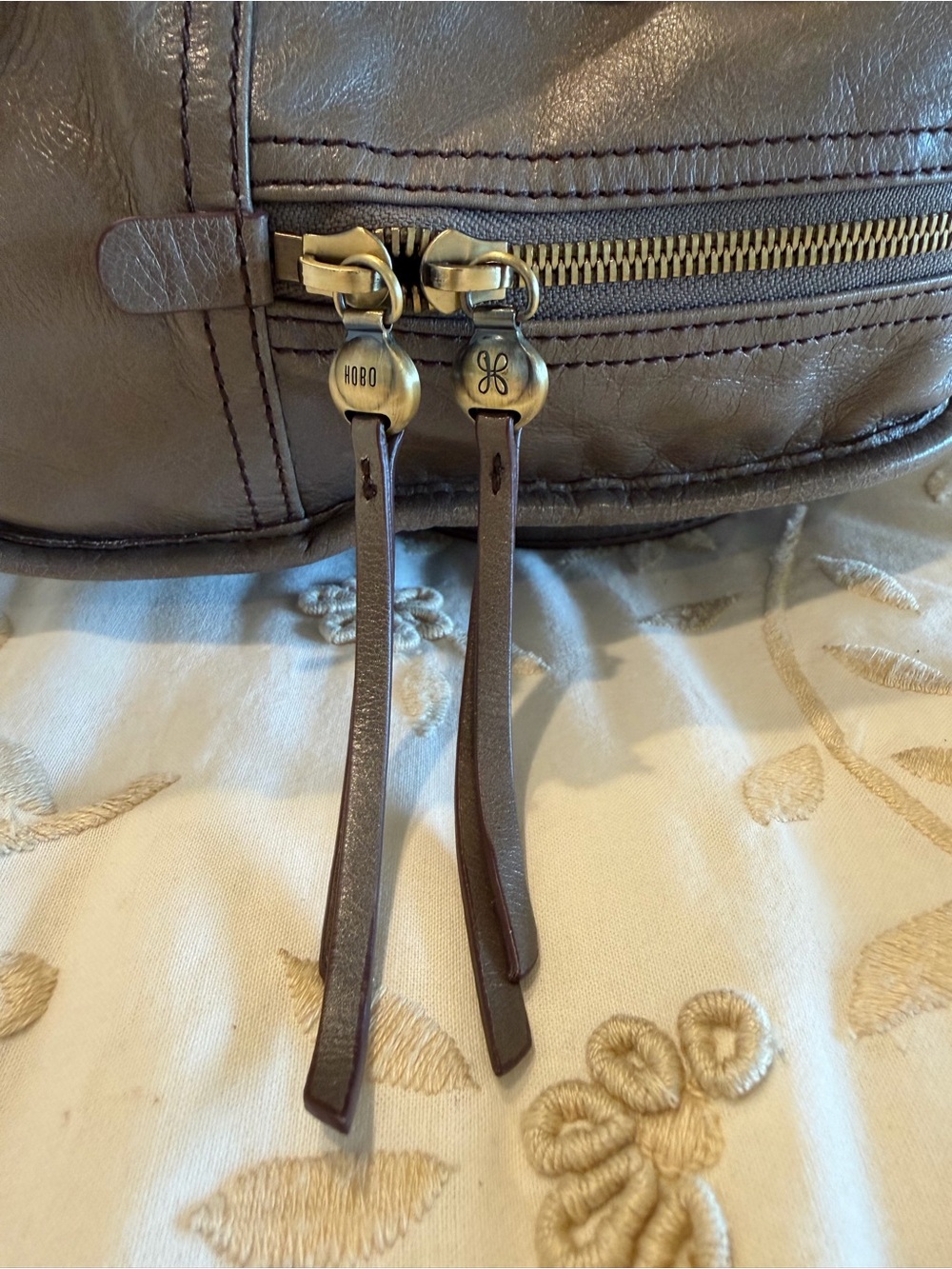 Gray Leather Hobo International Sutton Tote Handbag - Picture 8 of 8